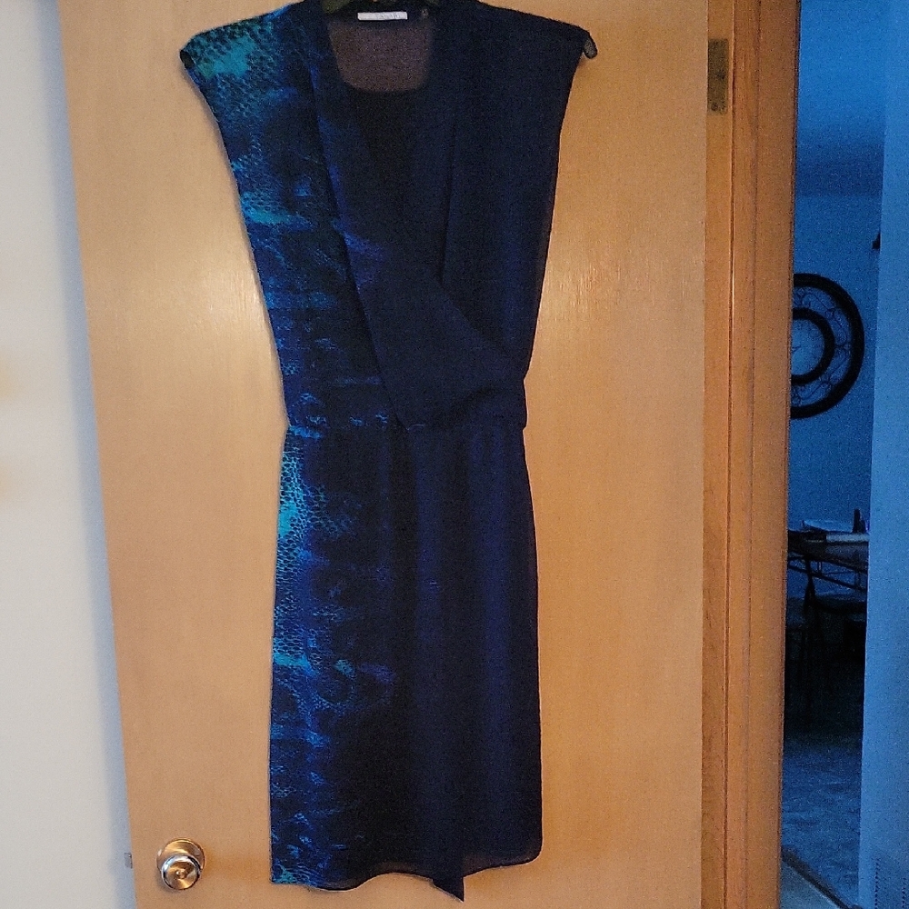 Tahari Navy and Black Midi Dress